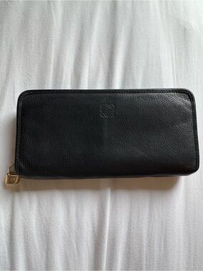 Authentic Loewe Anagram black leather zip around long wallet